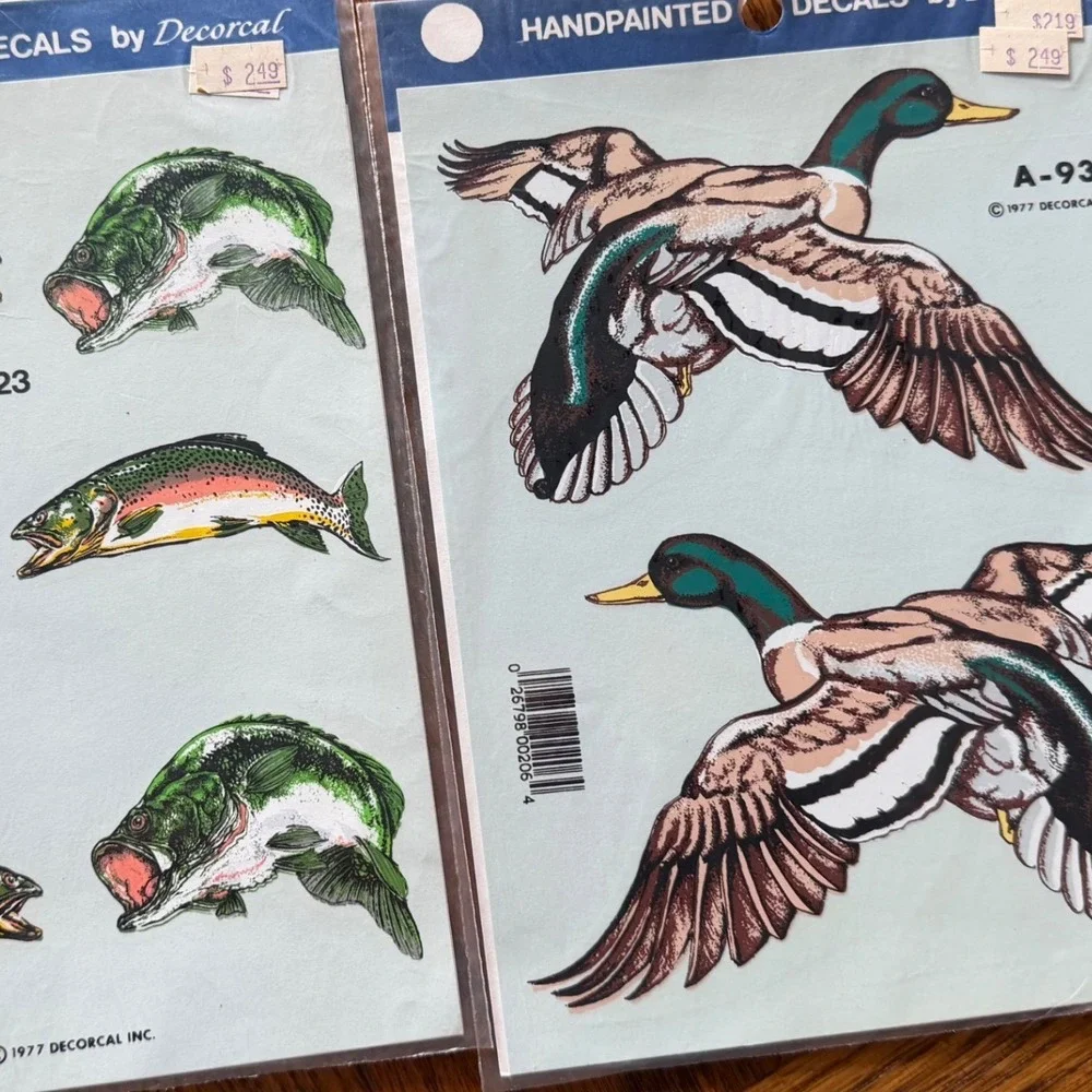 Vintage 1977 Decal Lot Of 2‎ NOS New Decoral Handpainted Cabin Lodge Hunt Fish